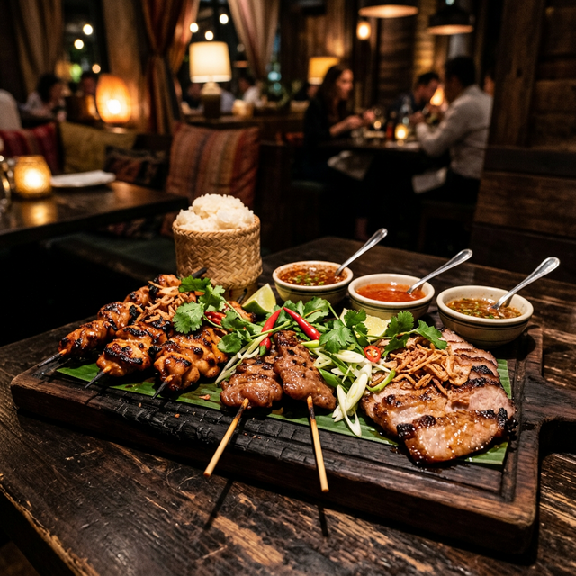 Grilled Thai meat platter with dipping sauce
